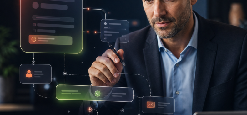 Business leader using an AI agent and connected workflow automation