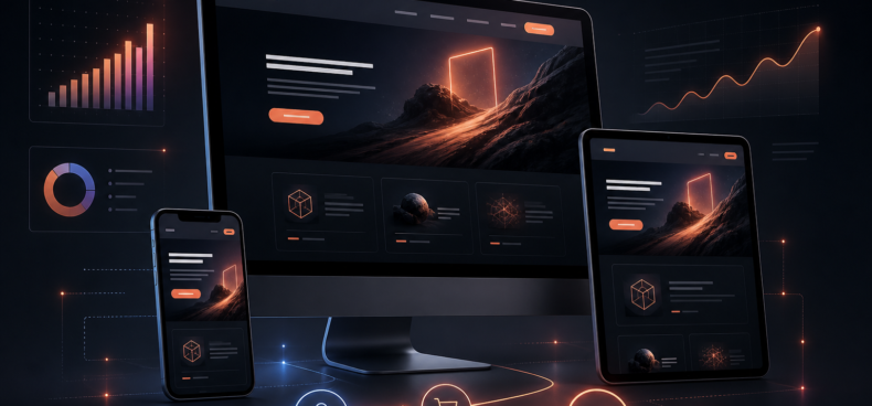 Responsive business website and conversion analytics interface