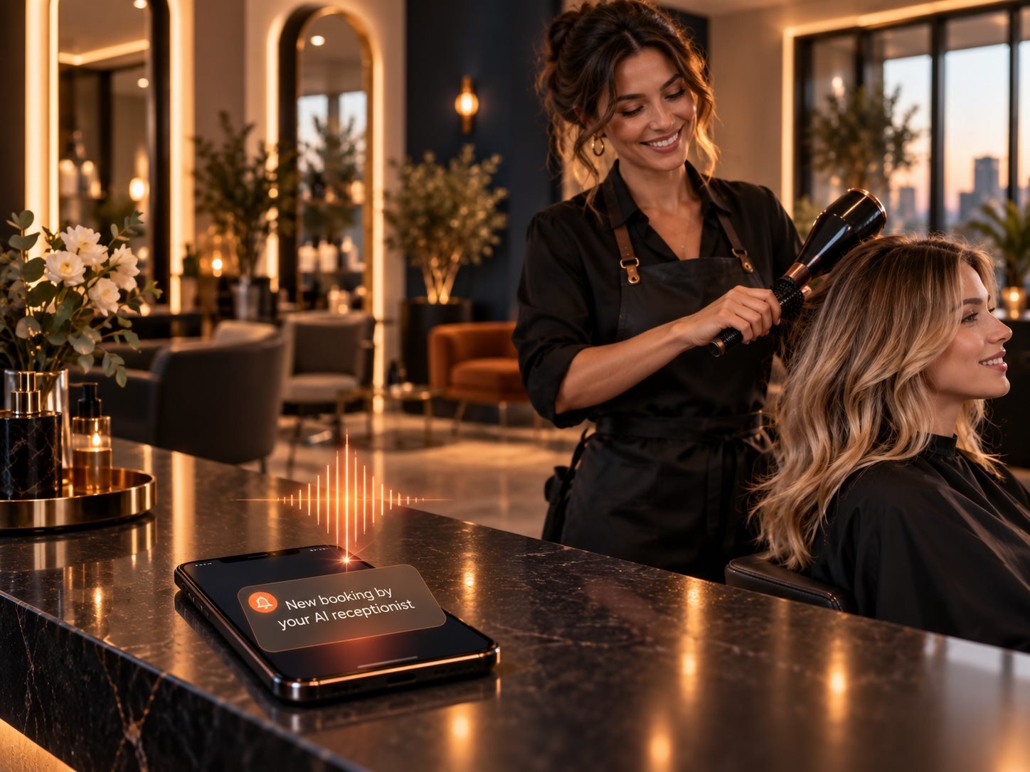 Business owner relaxed while the AI agent handles calls