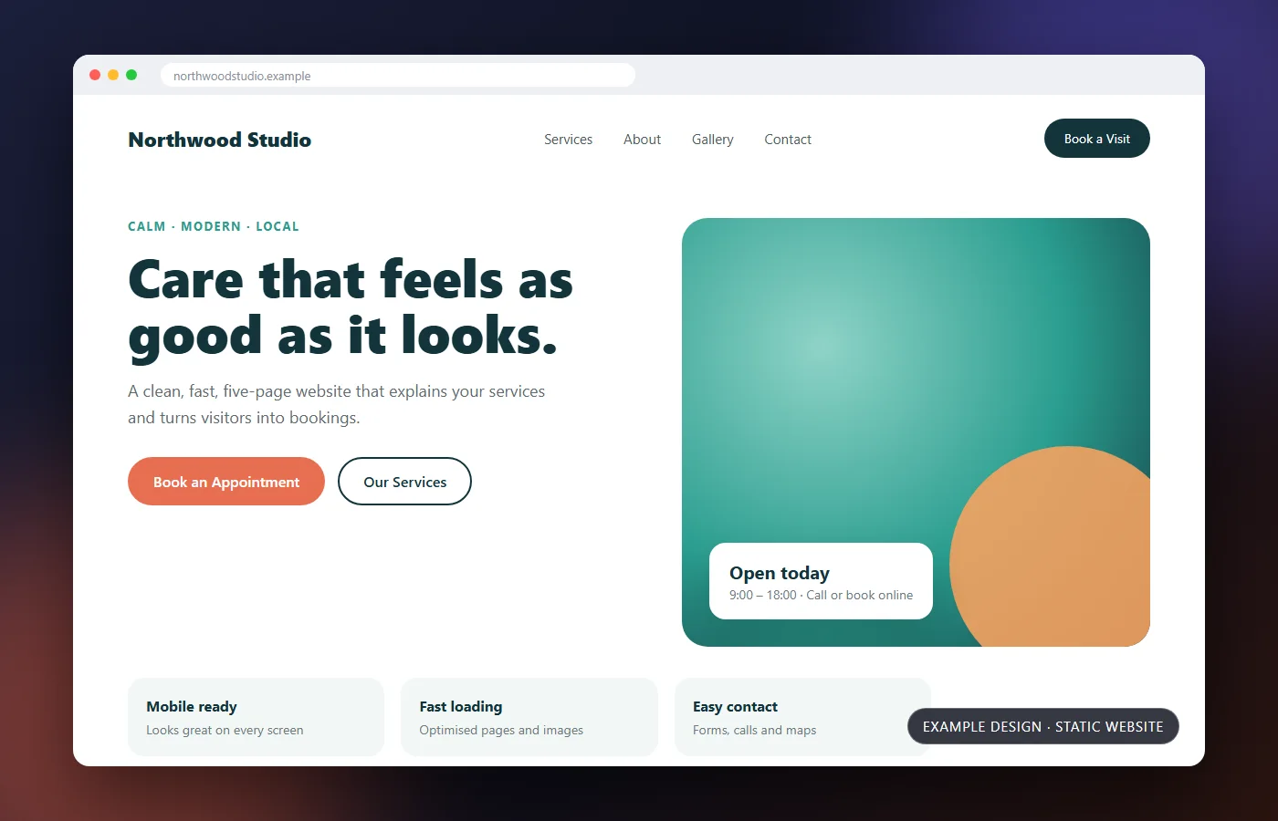 Example static website design for a local service business